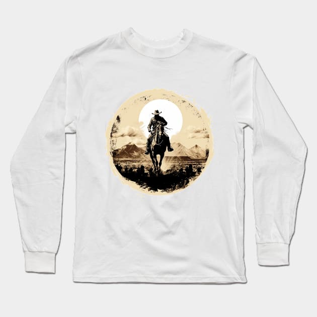 Riding the Moonlit Range: Cowboy Silhouette Long Sleeve T-Shirt by Iron Creek